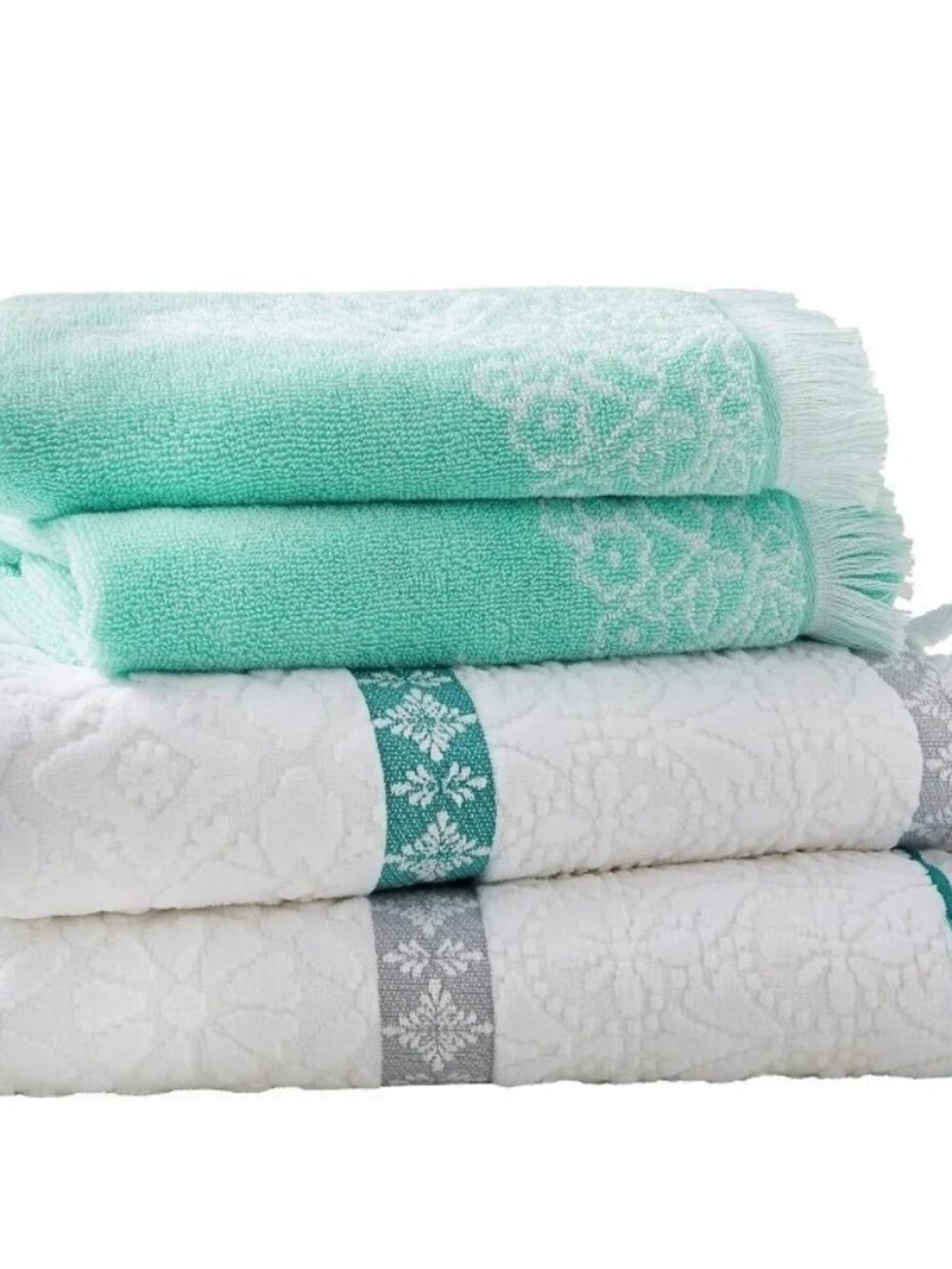 The Pioneer Woman Sculpted Stripe Mint Towel SET (4 TOWELS=1 SET) NEW IN PACKAGE